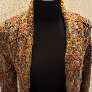 Cooperative Multicolor Open-Front Crochet Cardigan Yellow and Pink Accents XL
